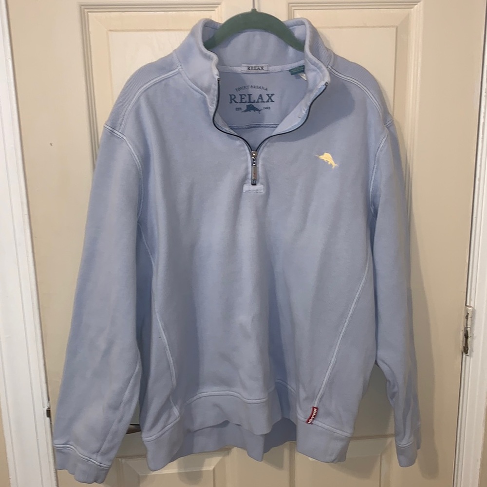 Tommy Bahama quarter zip sweater light blue size Large never worn like new.